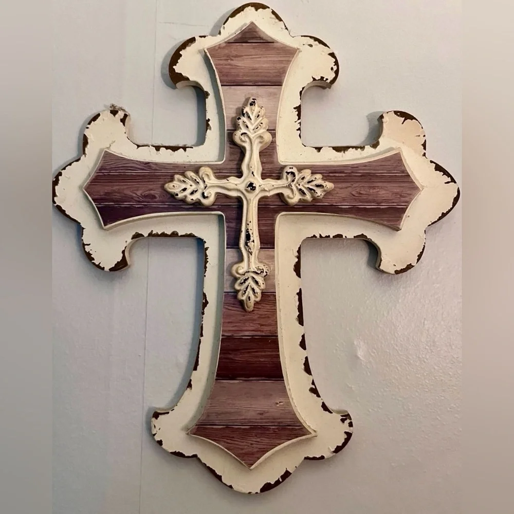 Rustic Cream and Brown Cross Wall Decor